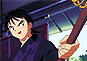 Miroku, weilding his shakujou.
